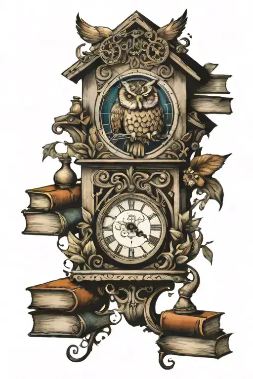 Owl Surrounded Books In Clock Tower