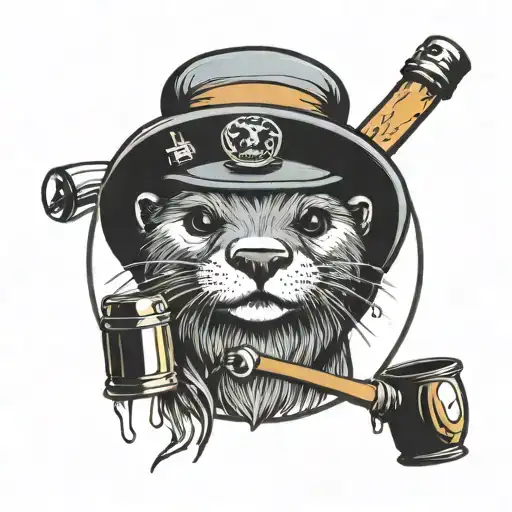 Otter With Bottle Of Rum On A Rubber Ring With A Bucket Hat