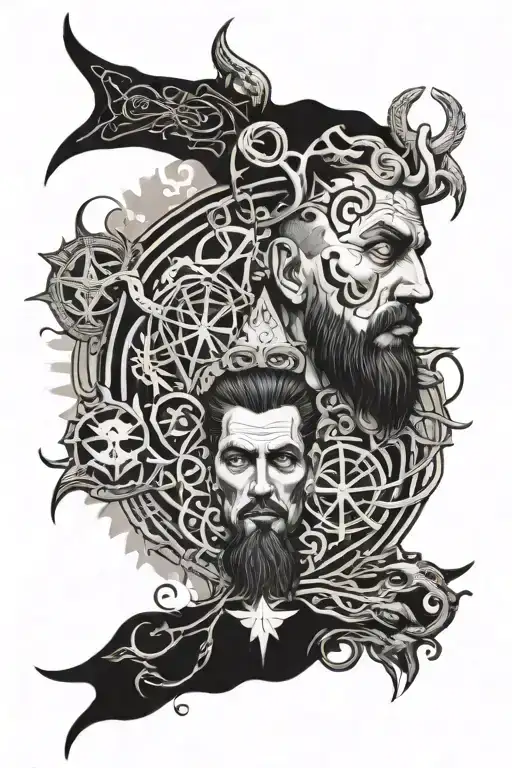 An Abstract Representation Of A Cult Leader Surrounded By Eldritch Symbols