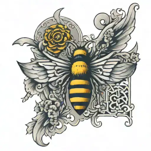 Gaelic Cross With Eagle Wings And Bumble Bee Flying Above