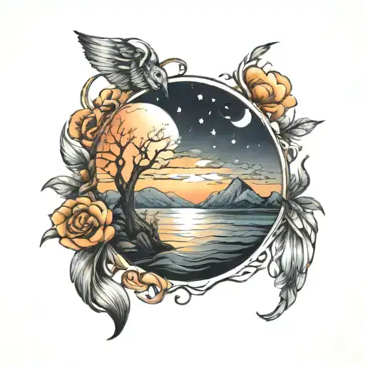 Sunset And Moon Rising