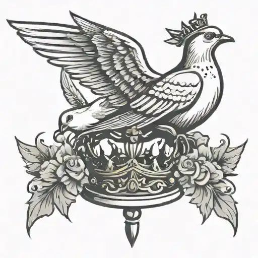 Crown Neck Tattoo With Doves Flying