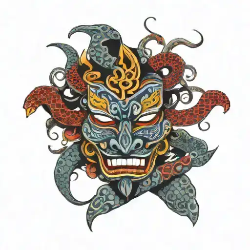 Sumarai Mask With Snake Coiled