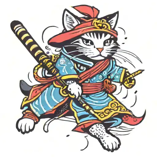Cat Samurai Rain Japan