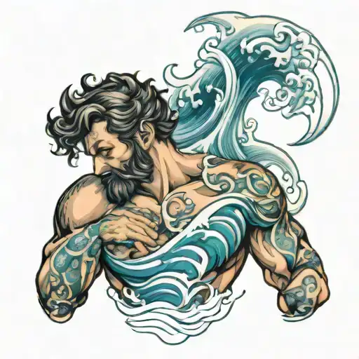 Poseidon Globe On Shoulder With Wave In It