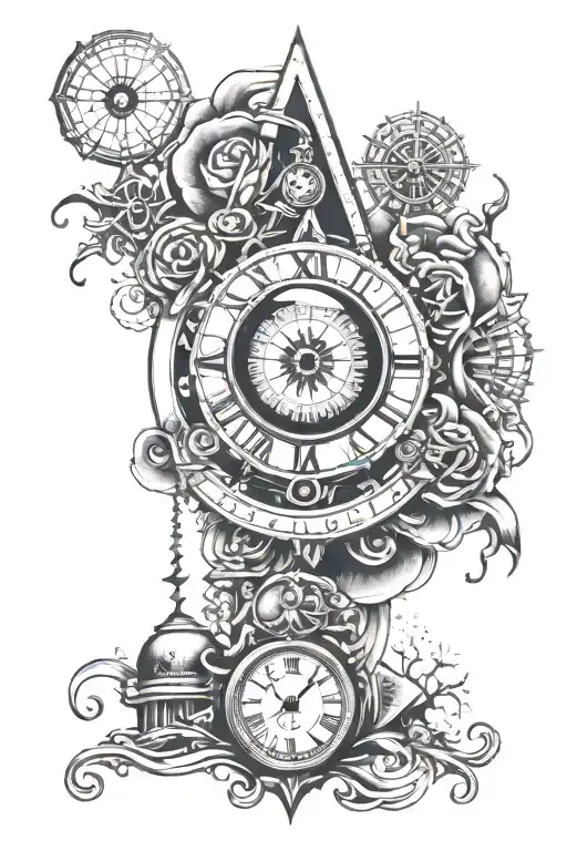 All Seeing Eye With A Clock Surrounded Travel Landmarks