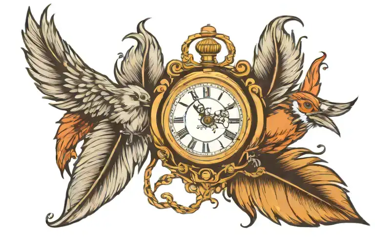 Heart Shaped Pocket Watch With Feathers With Birds Flying Out Of Feather