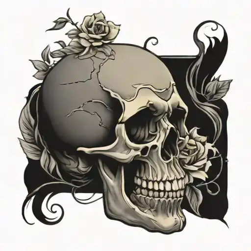 Big Skull And Flowers Back Piece