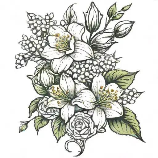 Line Of Roses Lilies Of The Valley And Hawthorn