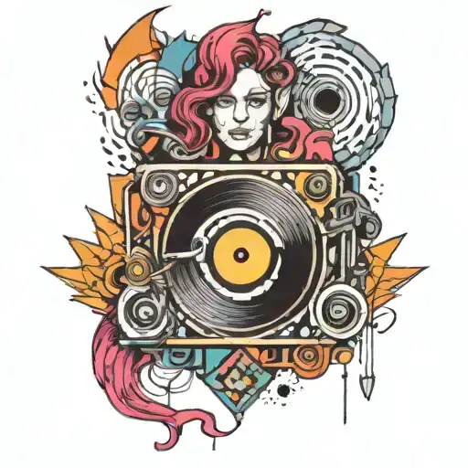 Music Vinyl Surrounded With Psychedelic Geometry