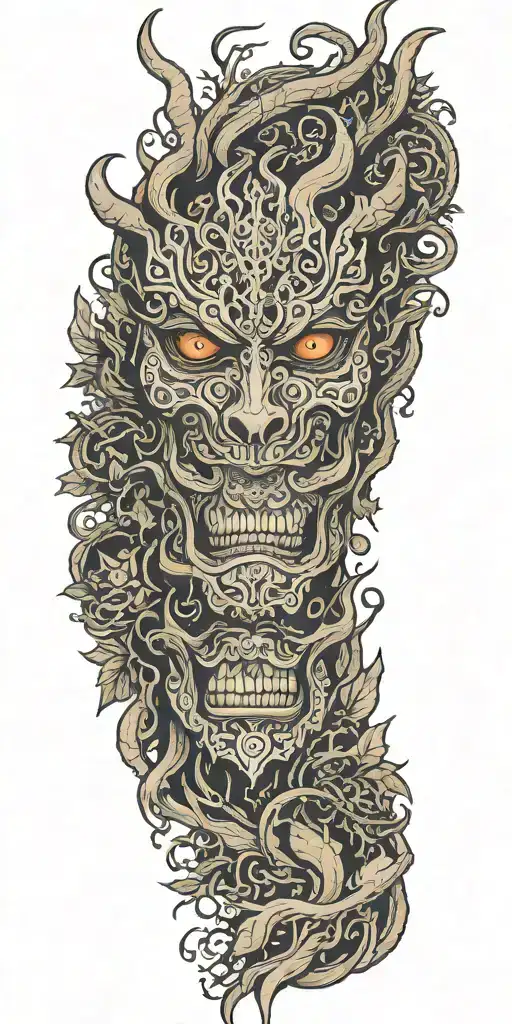 Foggy Forest With A Demon Hiding Facial Features