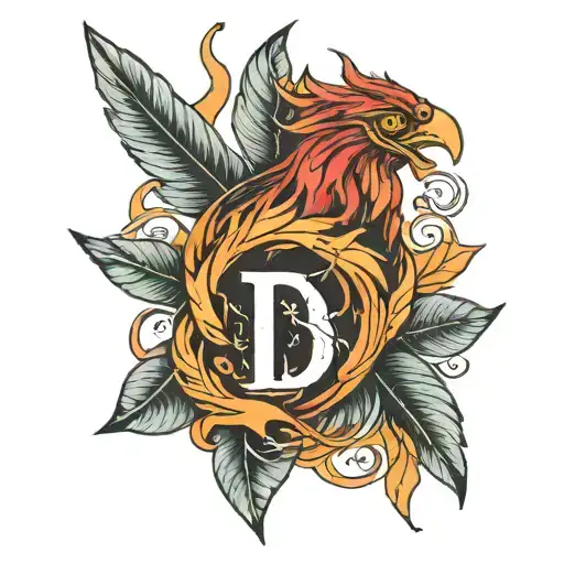 Burning Pheonix Feather With Arrow And The Letter D