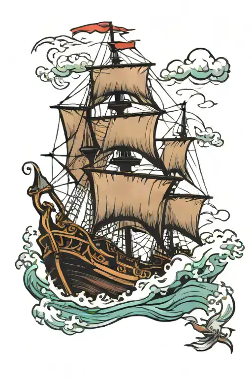 A Pirate Ship Getting Into Difficulties While Sailing In Rough Seas