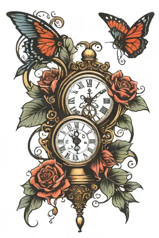 Clock Heads And Hour Glass