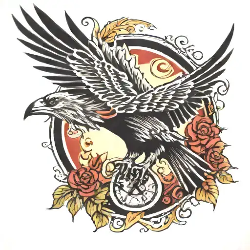 Warrior Tattoo Includes Ravens Flying Overhead