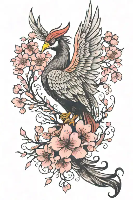 Phoenix With Cherry Blossom Tail