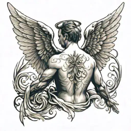 Male Angel With Wings For The Back Black And White