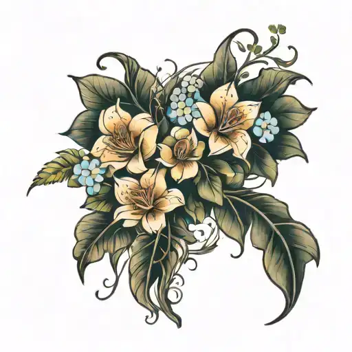 Tattoo On The Whole Leg Flowers And Fairy Lianas And With Eyes For The Core Of The Flowers