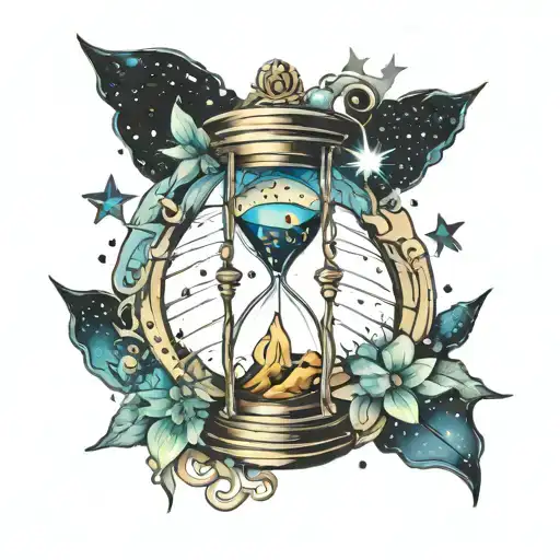 Abstract Hourglass Filled With Stars And Galaxies