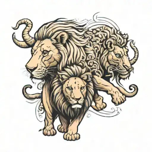 Lion And Elephant Walking Side By Side