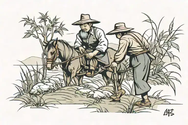Chinese Farmer Working In A Field And Lawyer