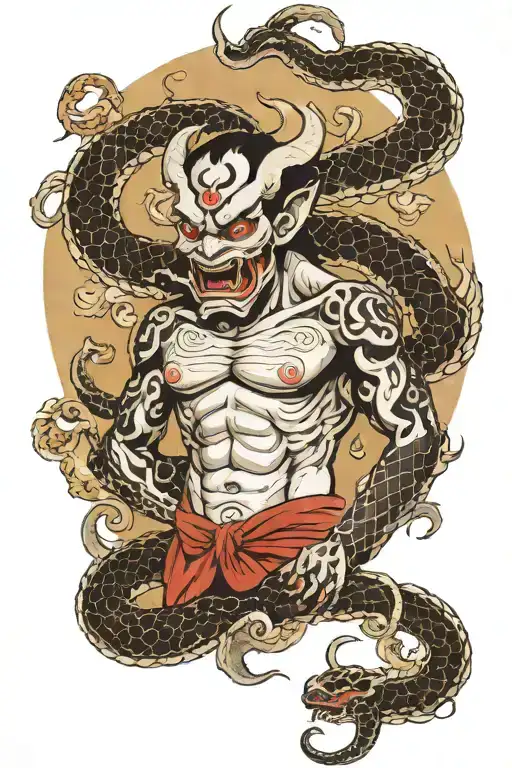 Japanese Demon With Snake