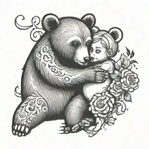Bear And Letter F And Girl Hugging
