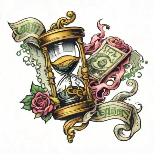 An Hourglass Gradually Disintegrating Into Banknotes