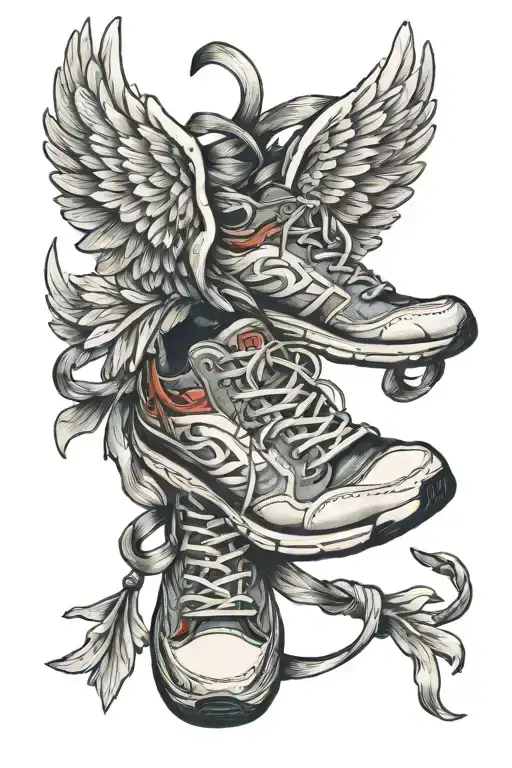 Tied Running Shoes With Angel Wings