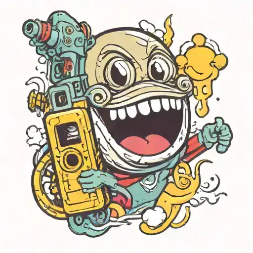 Water Gun Shooting Out A Smiley Face That Is About To Pop