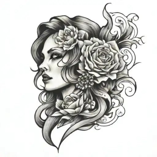 Woman's Face Arm Sleeve Black And Grey