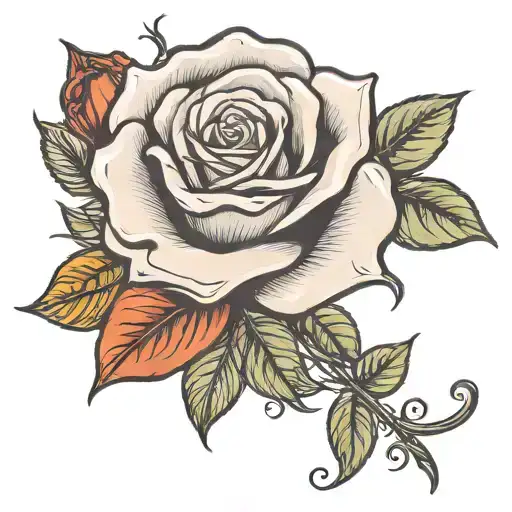 Rose Tattoo With A Cursive Name As Stem
