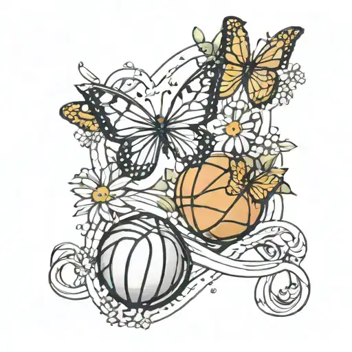An Infinity Symbol Made Up Of Intertwined Butterflies And Daisies With Basketballs