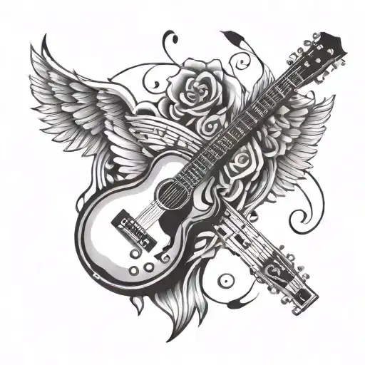 Angle Wings Guitar And Musical Notes Floating