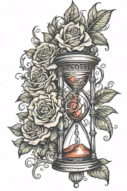 Broken Hour Glass With Roses