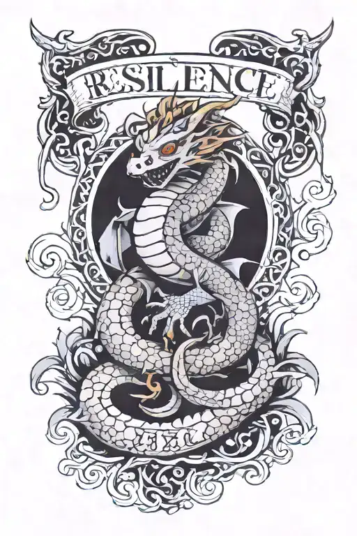 The Word Resilience With A Little Dragon Coming Out Of It