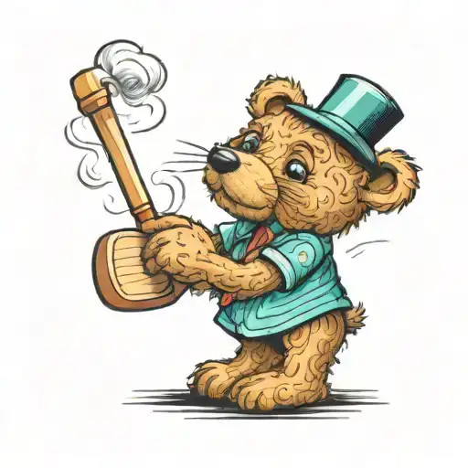 Golfing Teddy Bear With An H Sewn On The Chest And Its Smoking A Joint