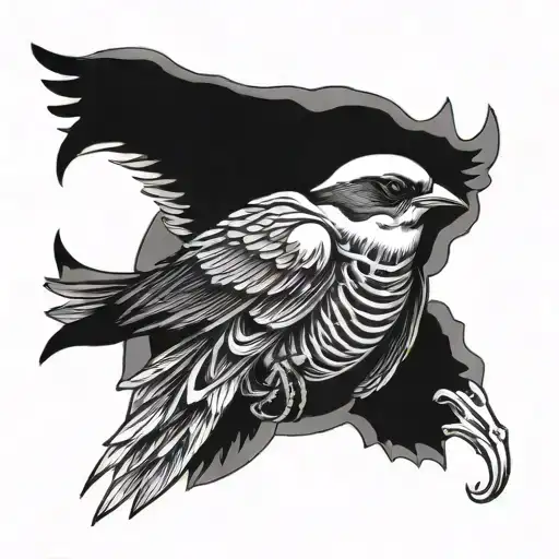 Swallow With Skeleton Arm In Mouth