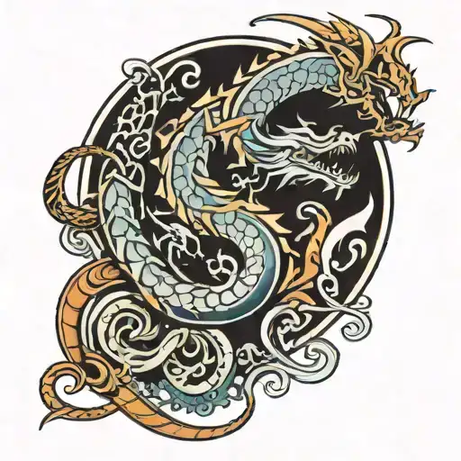Tattoo With Abstract Lines Symbolizes Love With A Dragon