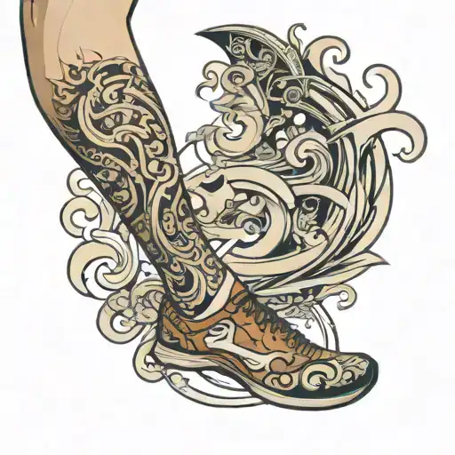 Male Tattoo On The Leg Associated With Running