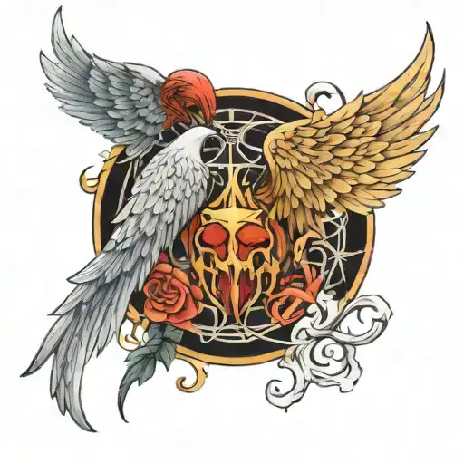 Angel And Demon Wings Under A Tori