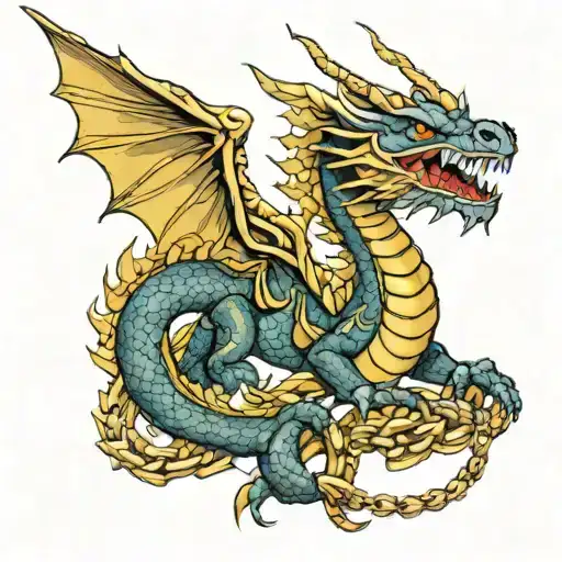 Dragon With Golden Gold Chains Light Colered