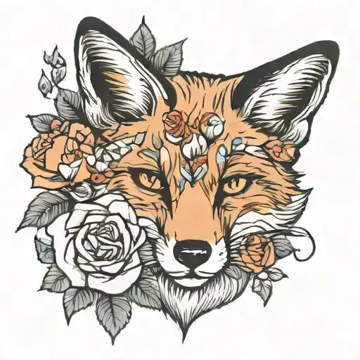 Fox With Roses Blooming