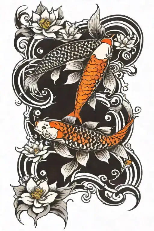 Koi Fish Lotus Flowers