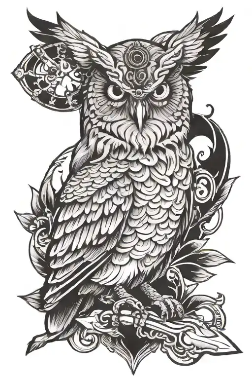 Owl With Key And Wolf Howling