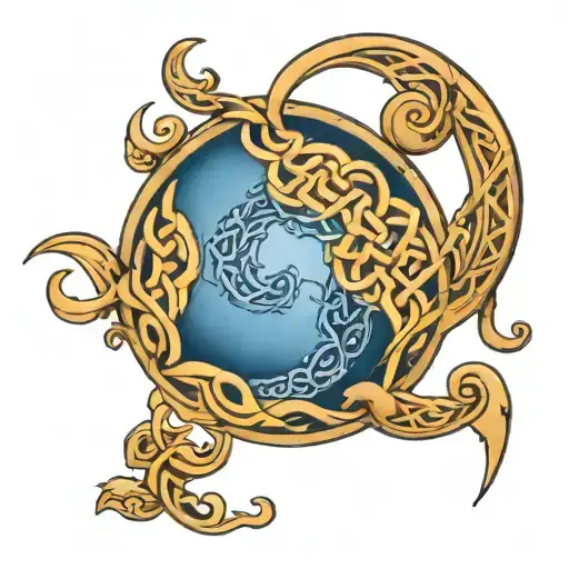 Realistic Blue Moon With Celtic Knot In The Background