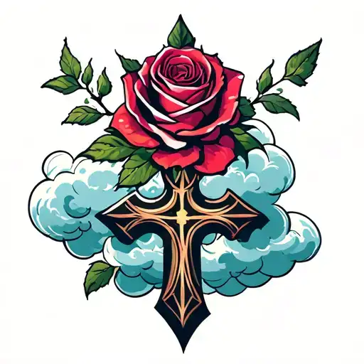 Rose And Cross With Clouds Around It