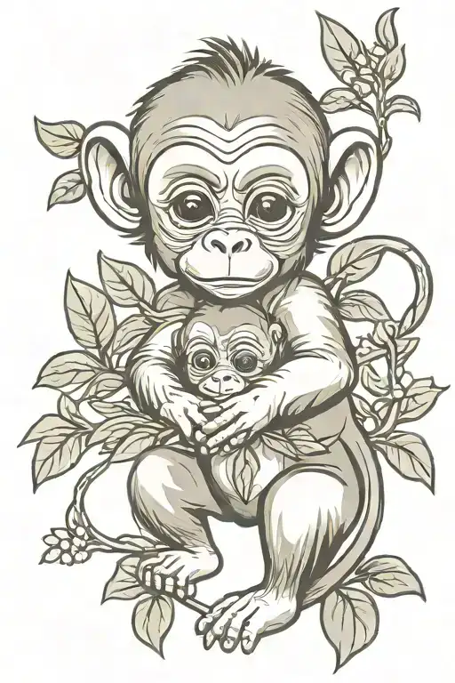 Cartoon Baby Monkey Holding An Olive Branch
