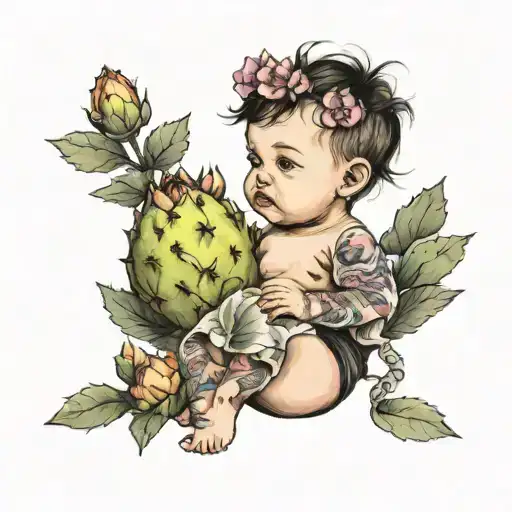 Baby Girl Sitting In A Prickly Pear Can