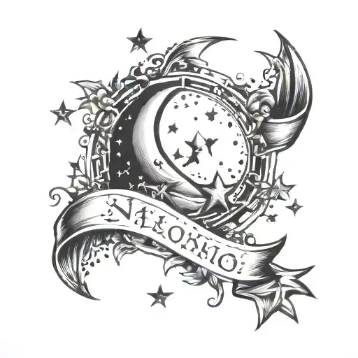 Half Moon And Stars And Name Written